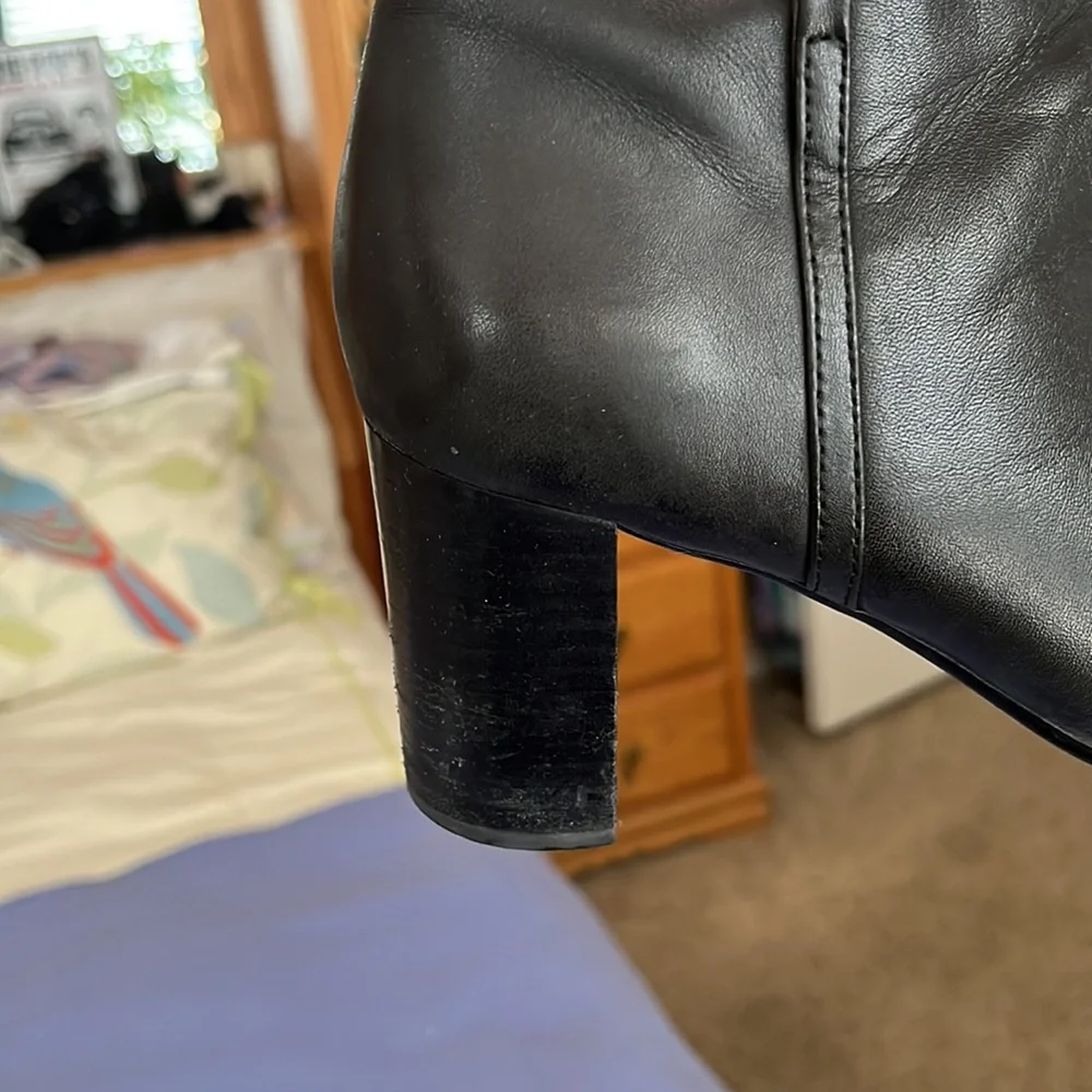 Black Leather Boots.  2” chunky heel. - Picture 3 of 4